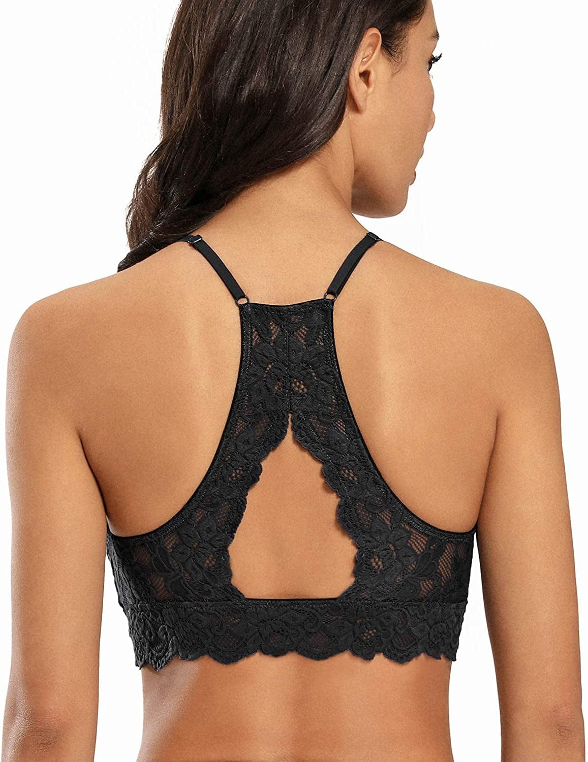 Dotvol High-Neck Lace Bralette for Women Racerback Floral Crop Top Vest Bra