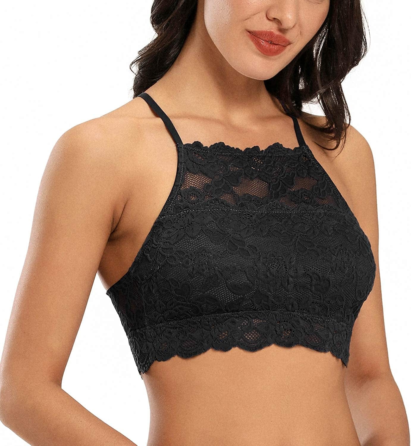 Dotvol High-Neck Lace Bralette for Women Racerback Floral Crop Top Vest Bra