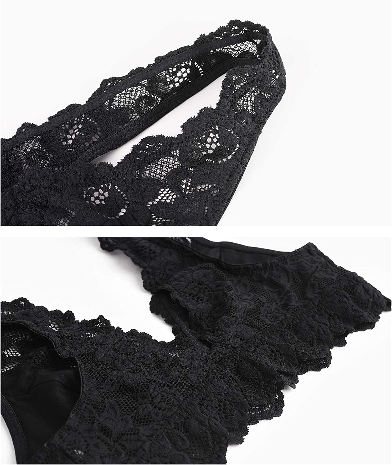 Dotvol Women'S Deep V Neck Plunge Lace Bralette Floral Unpadded Lace Long Line Wirefree Bra