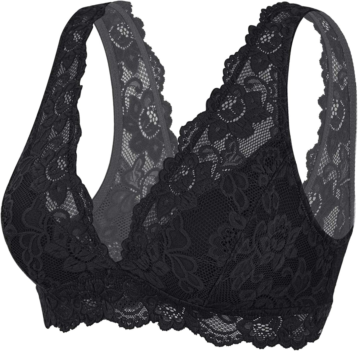 Dotvol Women'S Deep V Neck Plunge Lace Bralette Floral Unpadded Lace Long Line Wirefree Bra