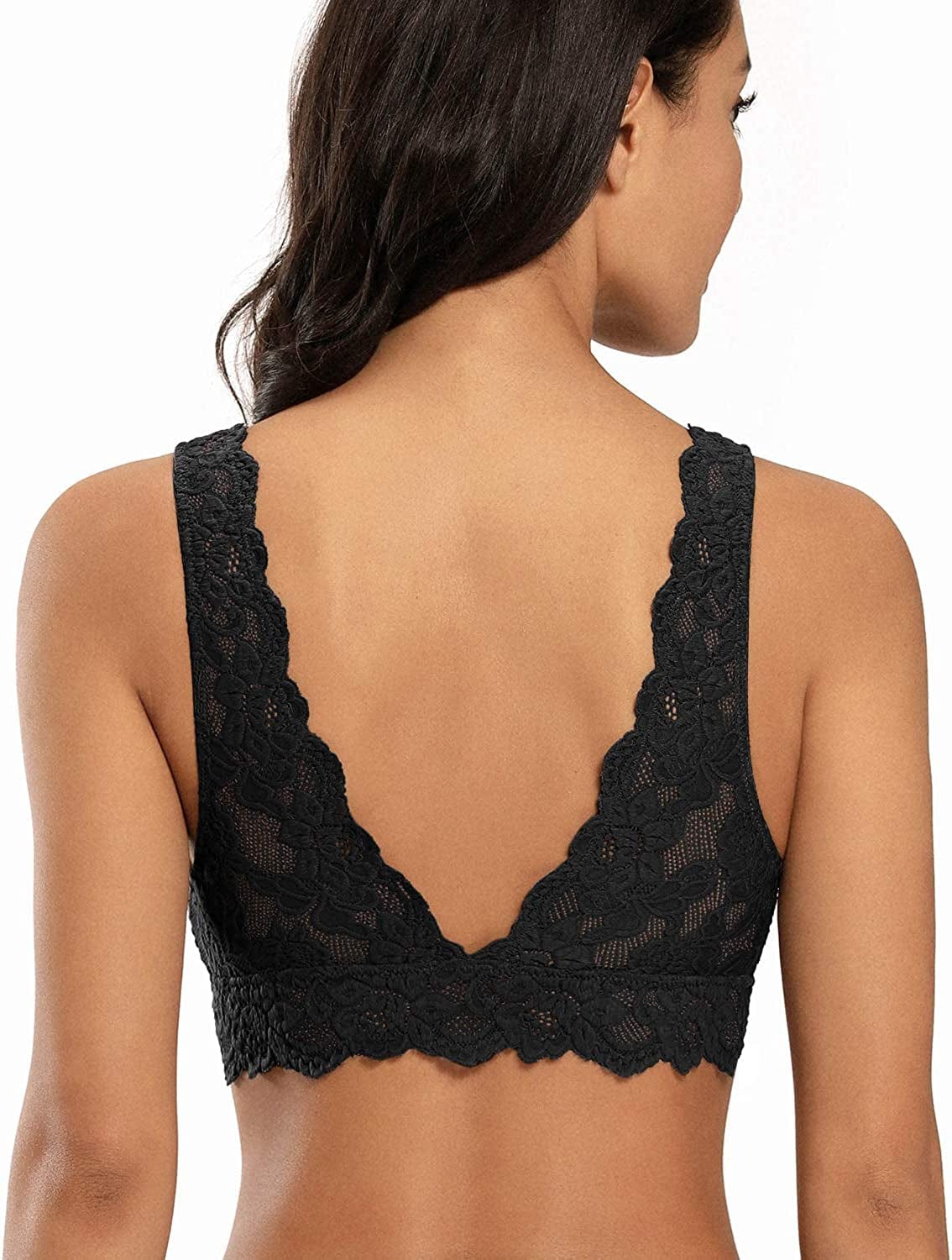 Dotvol Women'S Deep V Neck Plunge Lace Bralette Floral Unpadded Lace Long Line Wirefree Bra