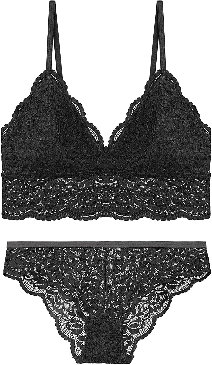 Dotvol Women'S Floral Lace Bralette Removable Padded Standard Plunge Wirefree Bra and Panty Set