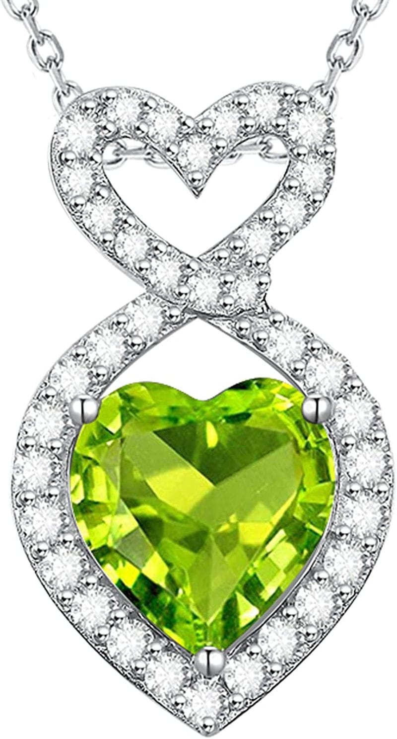 Double Hearts Infintiy Necklace for Mom S925 Sterling Silver September Birthstone Blue Sapphire Ruby Peridot Jewelry, Birthday Gifts Jewlery Women C August Birthstone Peridot Necklace