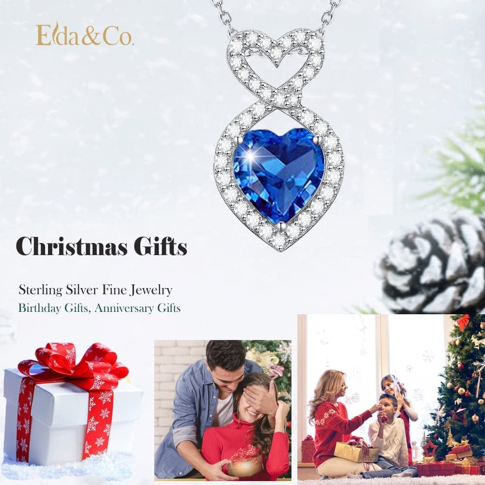 Double Hearts Infintiy Necklace for Mom S925 Sterling Silver September Birthstone Blue Sapphire Ruby Peridot Jewelry, Birthday Gifts Jewlery Women