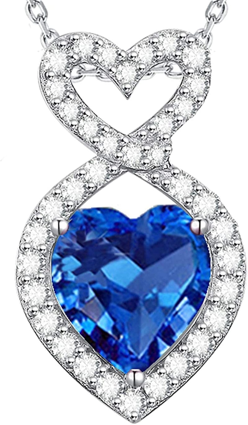 Double Hearts Infintiy Necklace for Mom S925 Sterling Silver September Birthstone Blue Sapphire Ruby Peridot Jewelry, Birthday Gifts Jewlery Women A September Birthstone Blue Sapphire Necklace