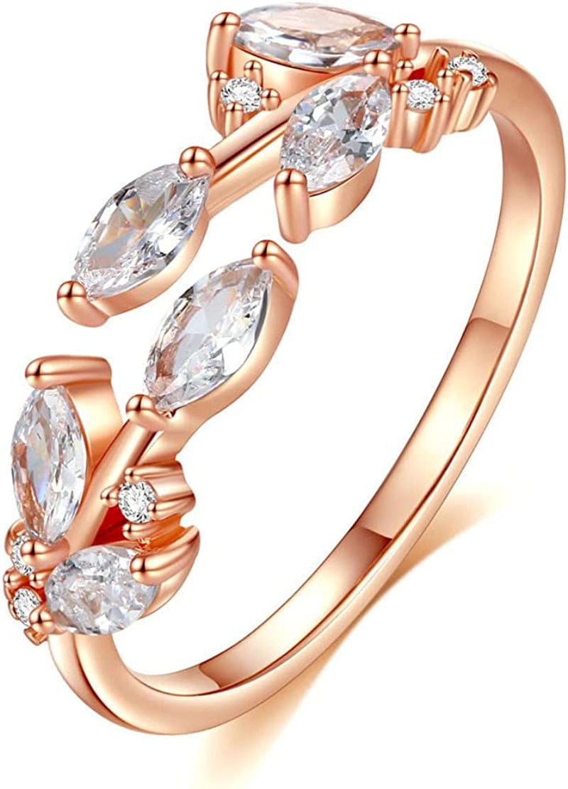 Double Leaf Wrap Rings for Women Dainty Zircon Rings Adjustable Hypoallergenic rose gold