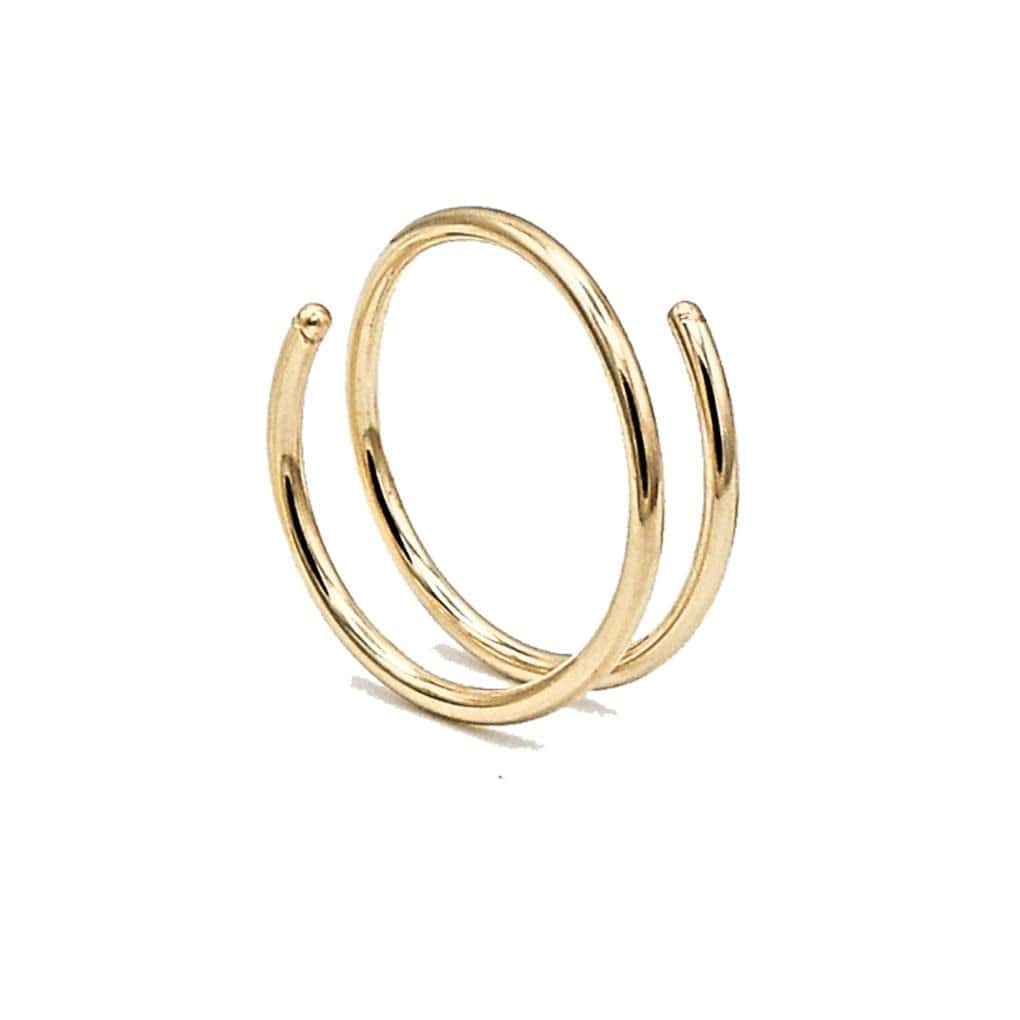 Double Nose Ring Hoop for Single Piercing, 14K Gold Filled or Sterling Silver Spiral Twist Nose Hoop for Women Girls (Silver -20G, Left Side-8Mm) Yellow Gold Filled -22g / Left Side-7mm