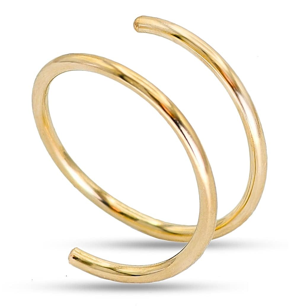 Double Nose Ring Hoop for Single Piercing, 14K Gold Filled or Sterling Silver Spiral Twist Nose Hoop for Women Girls (Silver -20G, Left Side-8Mm) Yellow Gold Filled -20g / Left Side-6mm