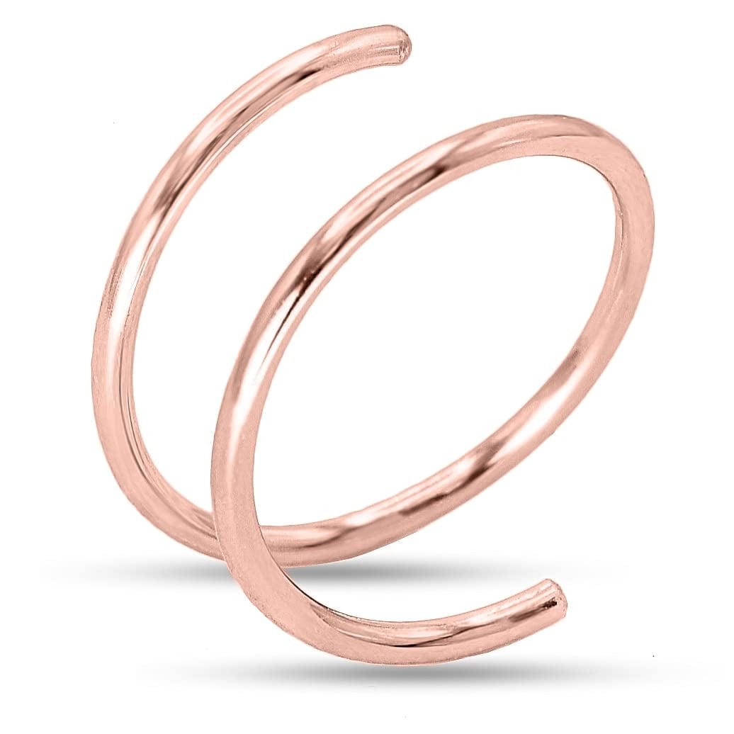 Double Nose Ring Hoop for Single Piercing, 14K Gold Filled or Sterling Silver Spiral Twist Nose Hoop for Women Girls (Silver -20G, Left Side-8Mm) Rose Gold Filled -20g / Right Side-10mm