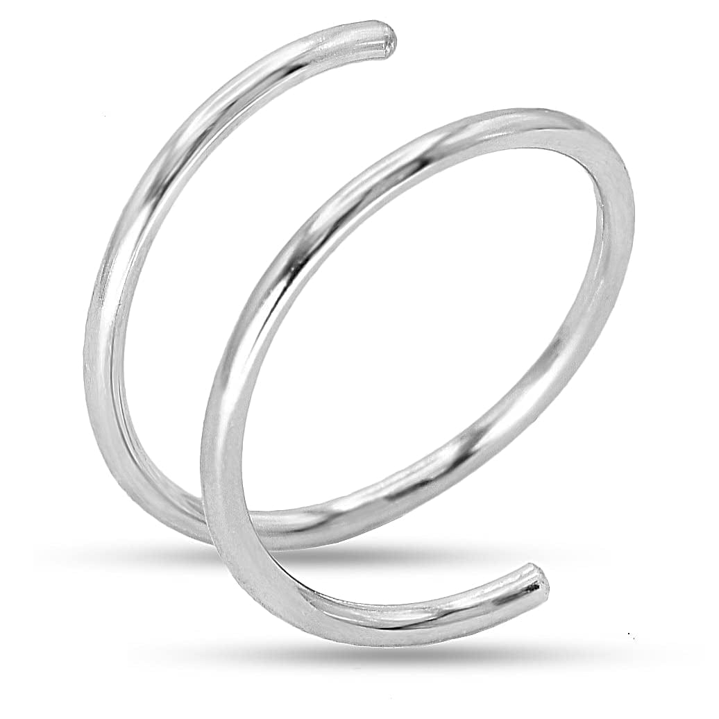 Double Nose Ring Hoop for Single Piercing, 14K Gold Filled or Sterling Silver Spiral Twist Nose Hoop for Women Girls (Silver -20G, Left Side-8Mm) Silver -20g / Right Side-6mm