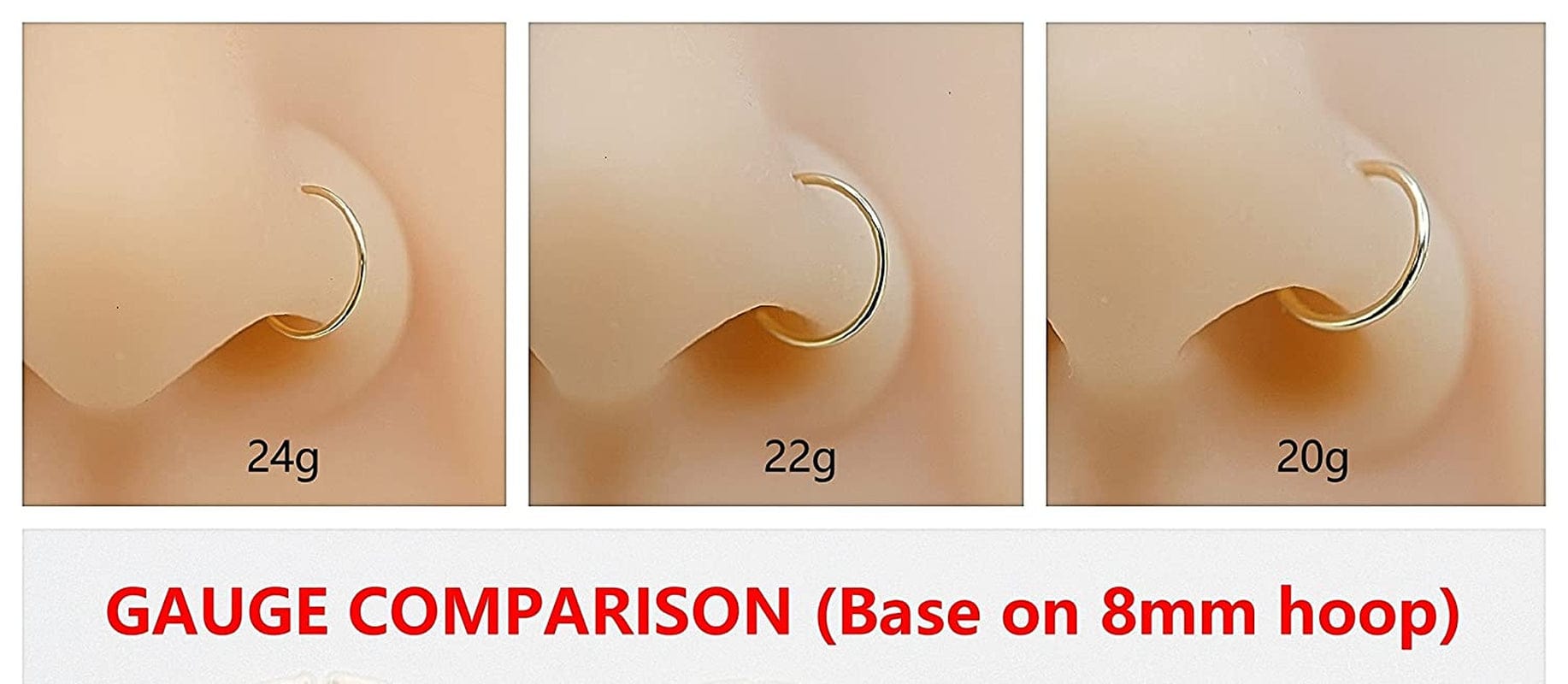 Double Nose Ring Hoop for Single Piercing, 14K Gold Filled or Sterling Silver Spiral Twist Nose Hoop for Women Girls (Silver -20G, Left Side-8Mm)