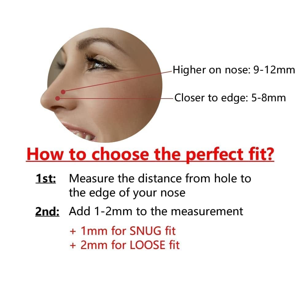 Double Nose Ring Hoop for Single Piercing, 14K Gold Filled or Sterling Silver Spiral Twist Nose Hoop for Women Girls (Silver -20G, Left Side-8Mm)