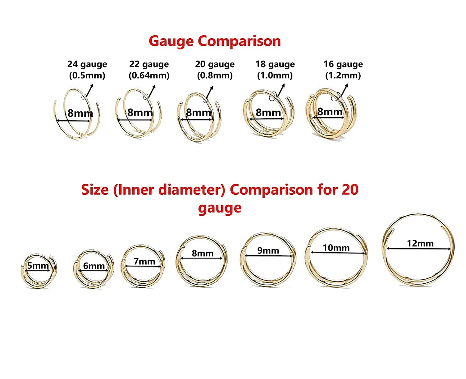 Double Nose Ring Hoop for Single Piercing, 14K Gold Filled or Sterling Silver Spiral Twist Nose Hoop for Women Girls (Silver -20G, Left Side-8Mm)