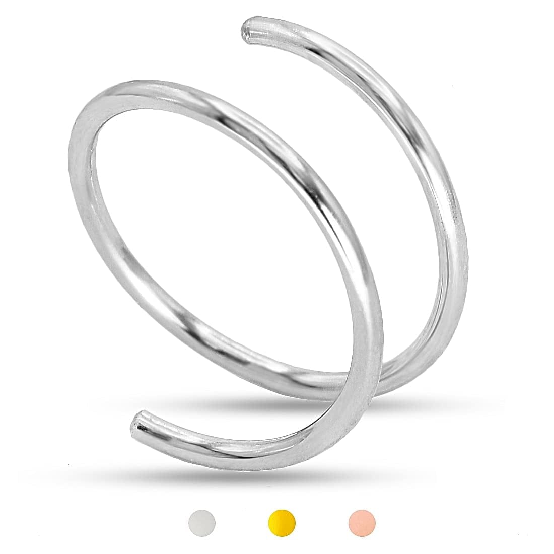 Double Nose Ring Hoop for Single Piercing, 14K Gold Filled or Sterling Silver Spiral Twist Nose Hoop for Women Girls (Silver -20G, Left Side-8Mm) Silver -20g / Left Side-8mm