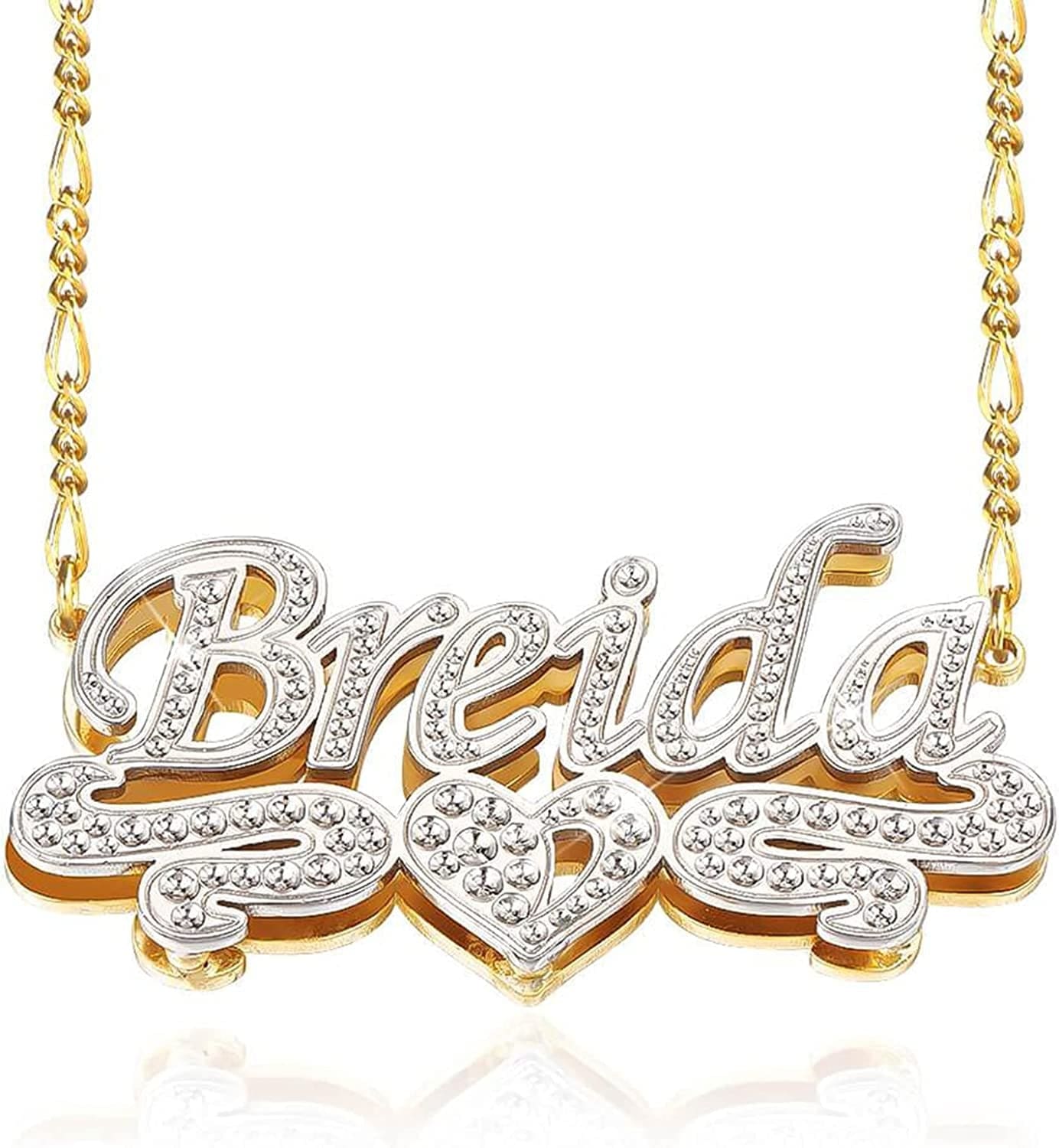 Double Plated Nameplate Name Necklace Custom Heart Necklace Personalized Two Tone Gold and Silver Custom Name Necklace for Women Teen Girls Jewelry Gift Gold and Silver Style 4