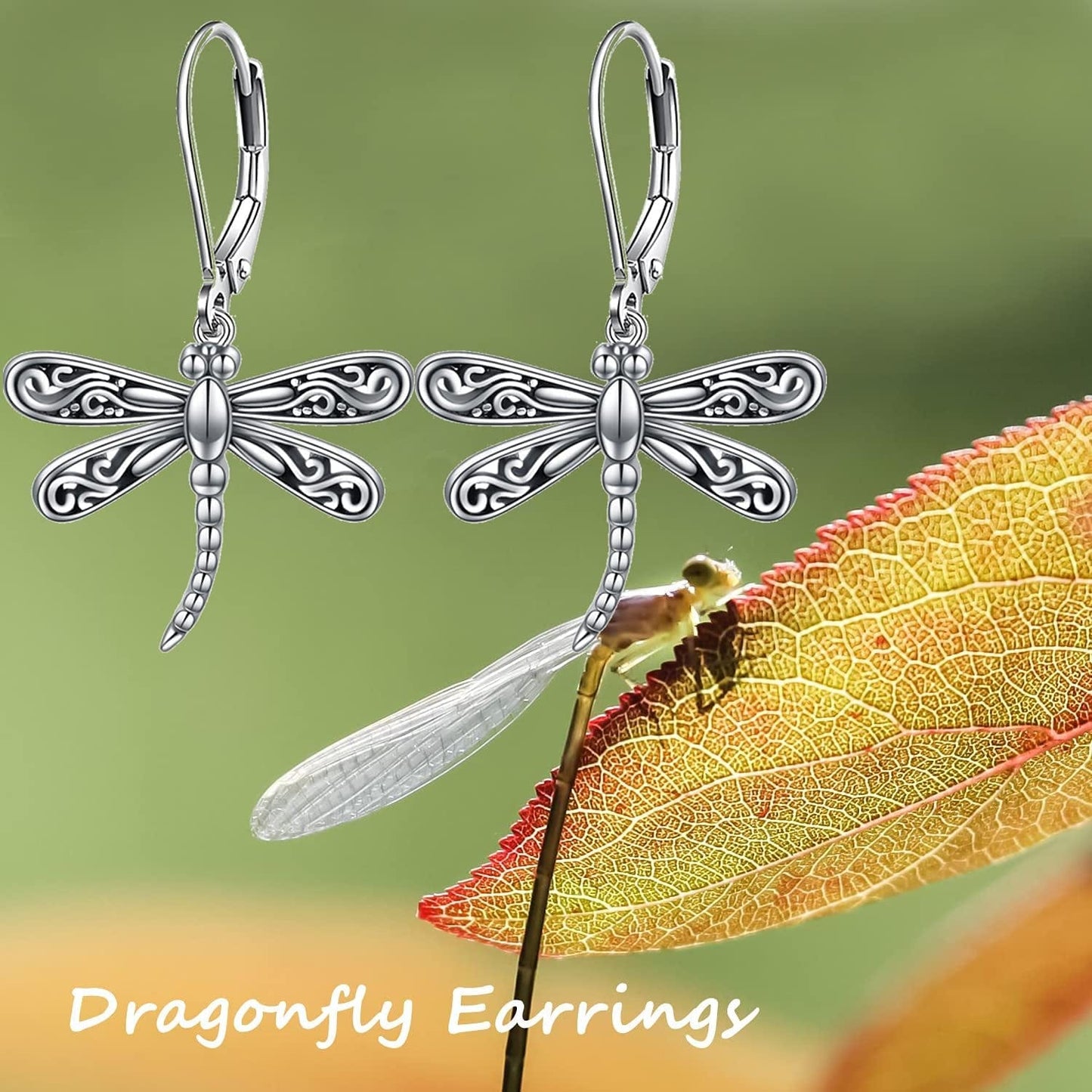 Dragonfly Earrings Sterling Silver Leverback Dragonfly Dangle Drop Earrings Dragonfly Jewelry for Women Girls