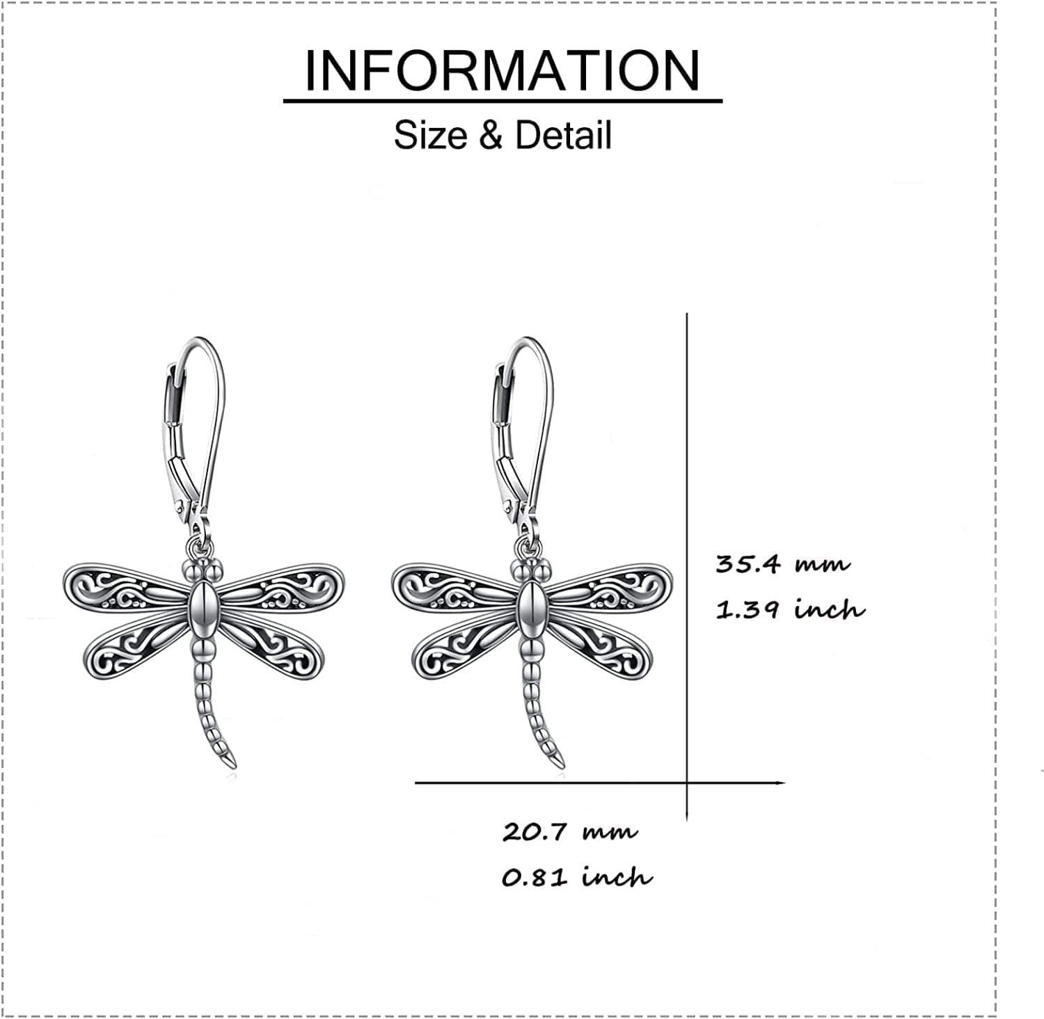 Dragonfly Earrings Sterling Silver Leverback Dragonfly Dangle Drop Earrings Dragonfly Jewelry for Women Girls