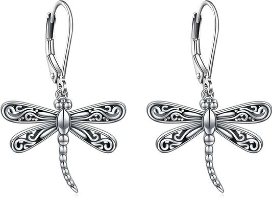 Dragonfly Earrings Sterling Silver Leverback Dragonfly Dangle Drop Earrings Dragonfly Jewelry for Women Girls
