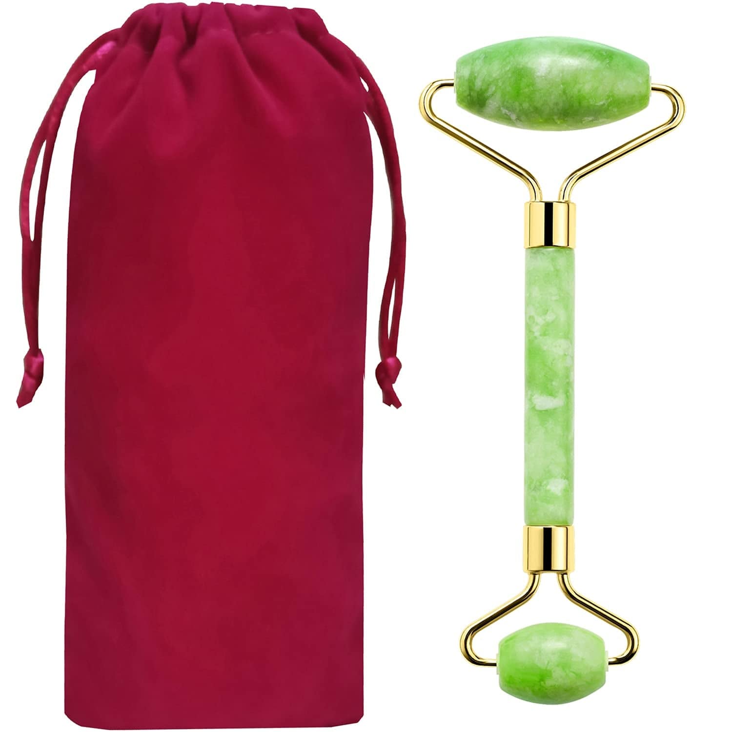 (Drawstring Pouch) Authentic Natural Stone Jade Roller for Face Eyes Neck Body Tool Jade Facial Roller anti Aging Skin Care Facial Massage Roller Noiseless Health & Beauty > Personal Care > Cosmetics > Cosmetic Tools > Skin Care Tools N/D