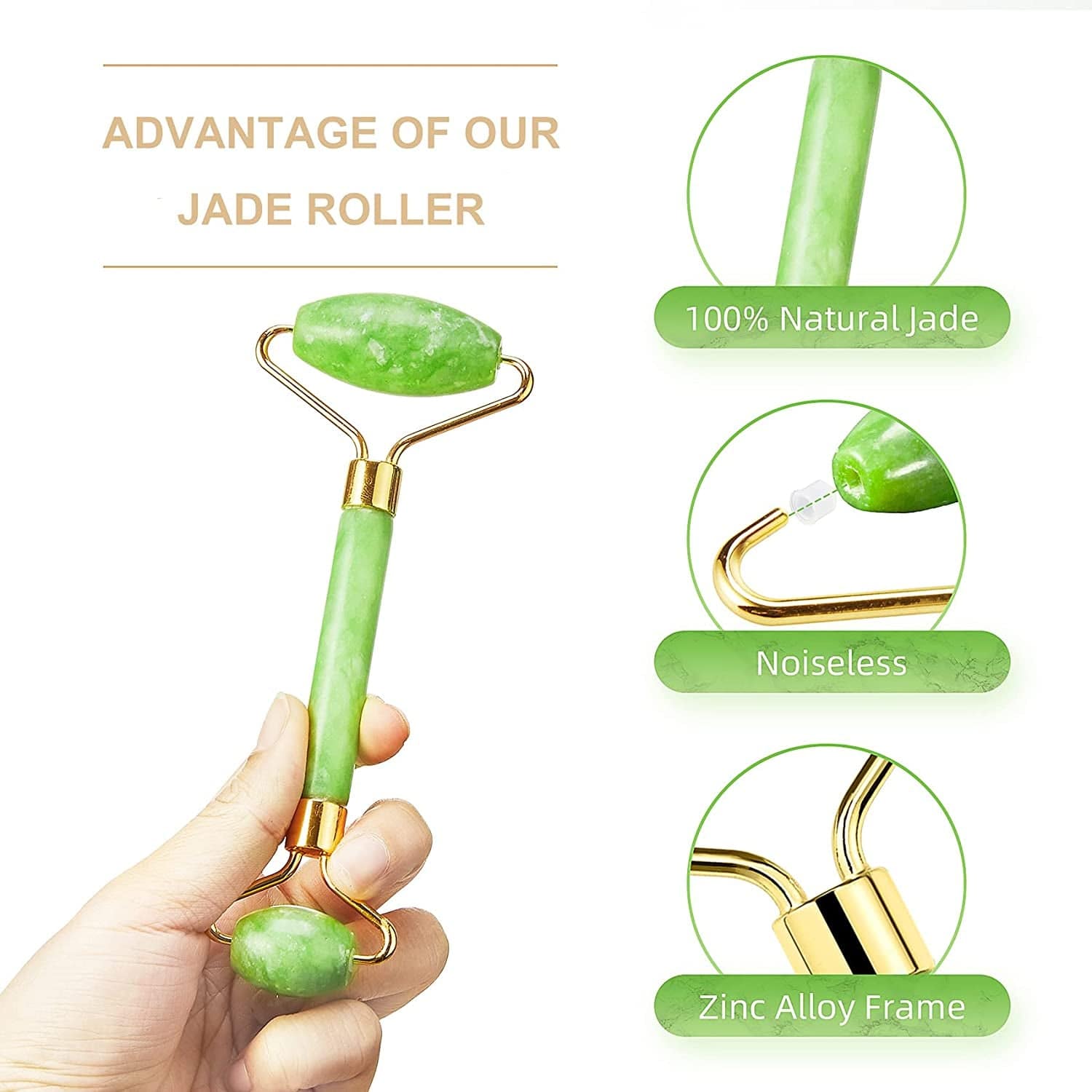 (Drawstring Pouch) Authentic Natural Stone Jade Roller for Face Eyes Neck Body Tool Jade Facial Roller anti Aging Skin Care Facial Massage Roller Noiseless Health & Beauty > Personal Care > Cosmetics > Cosmetic Tools > Skin Care Tools N/D