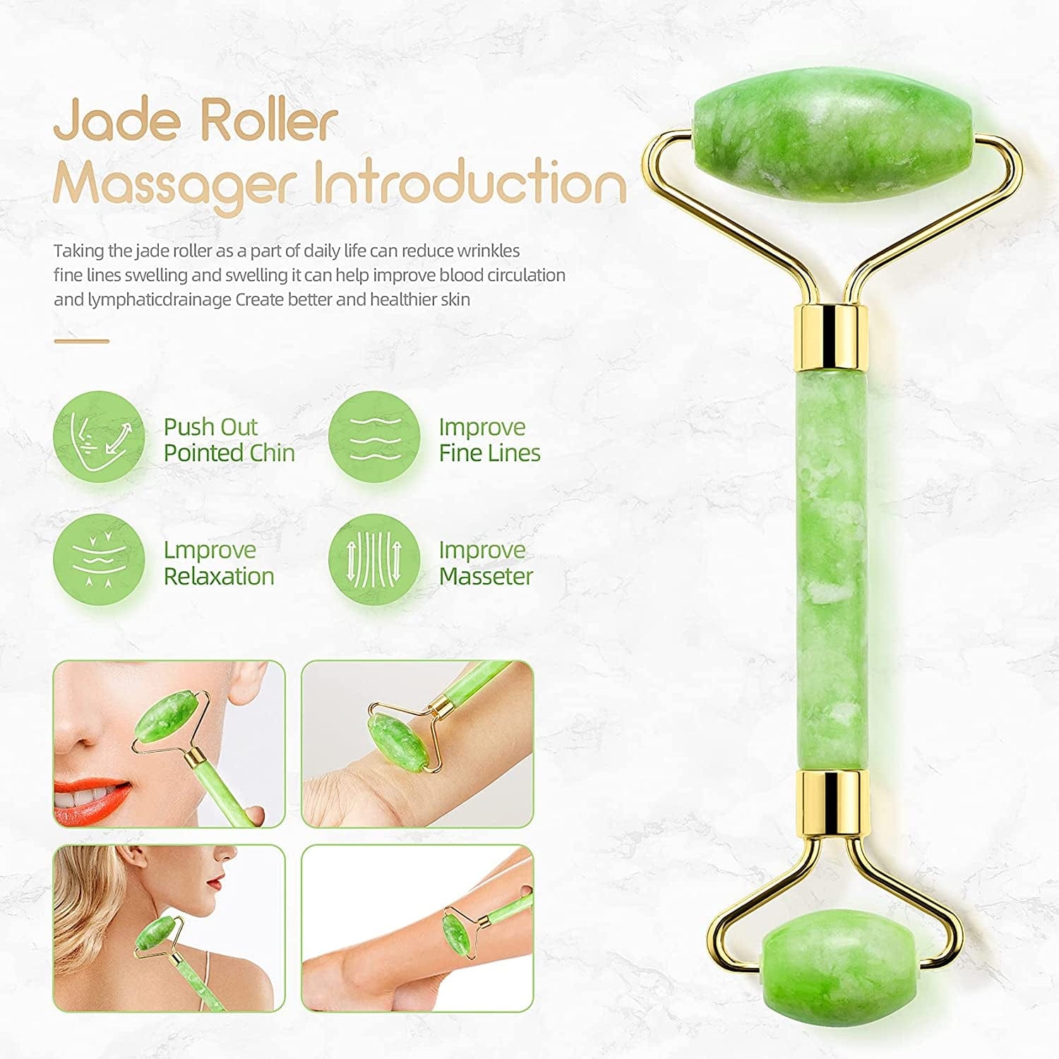 (Drawstring Pouch) Authentic Natural Stone Jade Roller for Face Eyes Neck Body Tool Jade Facial Roller anti Aging Skin Care Facial Massage Roller Noiseless Health & Beauty > Personal Care > Cosmetics > Cosmetic Tools > Skin Care Tools N/D