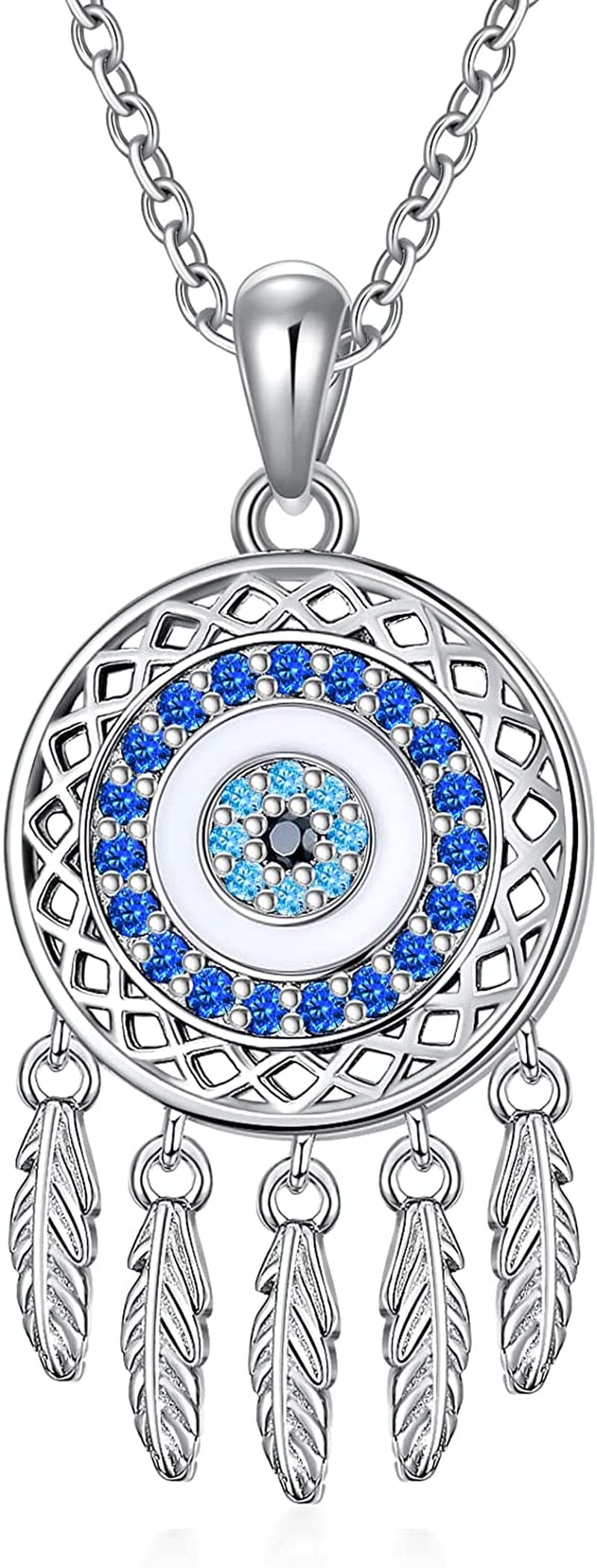 Dream Catcher Synthetic Moonstone/Crystal Pendant Necklace 925 Sterling Silver Rose Flower Evil Eye Dreamcatcher Cremation Jewelry Gifts for Women Wife Mom 06-Dream Catcher Evil Eye