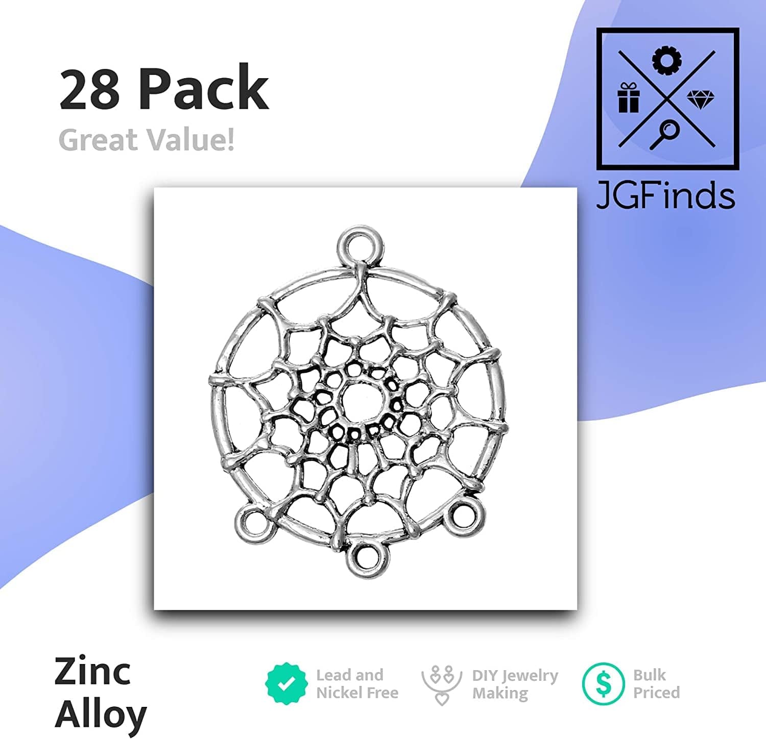 Dreamcatcher Charms, 28 Pc Silver Tone Pendants 34Mm X 28Mm