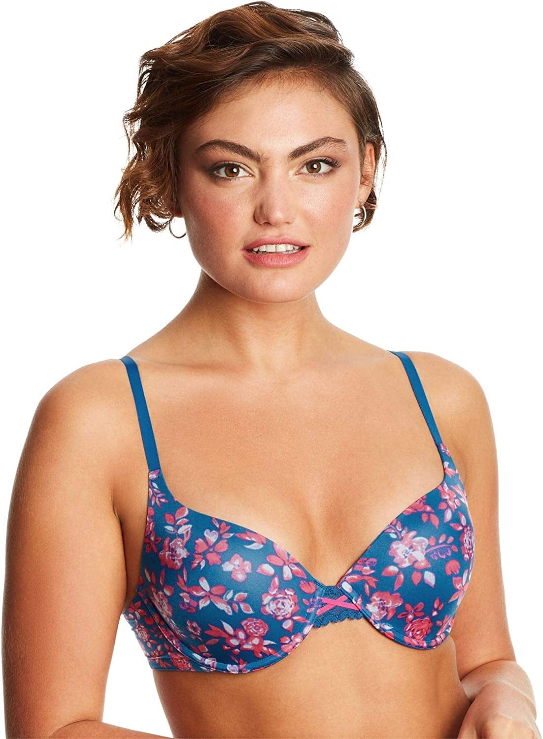 Dreamwire Underwire Bra, No-Poke Push-Up Bra, Moderate Coverage, Convertible T-Shirt Bra Spring Floral Print/Delighted Blue / 36D