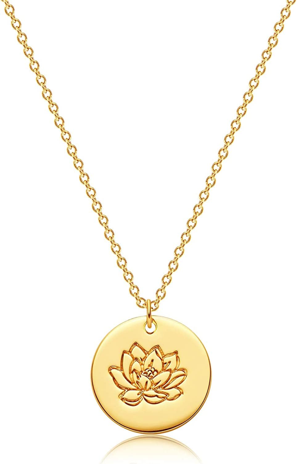 DREMMY STUDIOS Birth Month Flower Pendant Necklace 18K Gold Plated Dainty Simple Month Birth Floral Disc Pendant Engrave Coin Necklace Minimalist Delicate Custom for Mom Daughter Gift for Her Version A / July