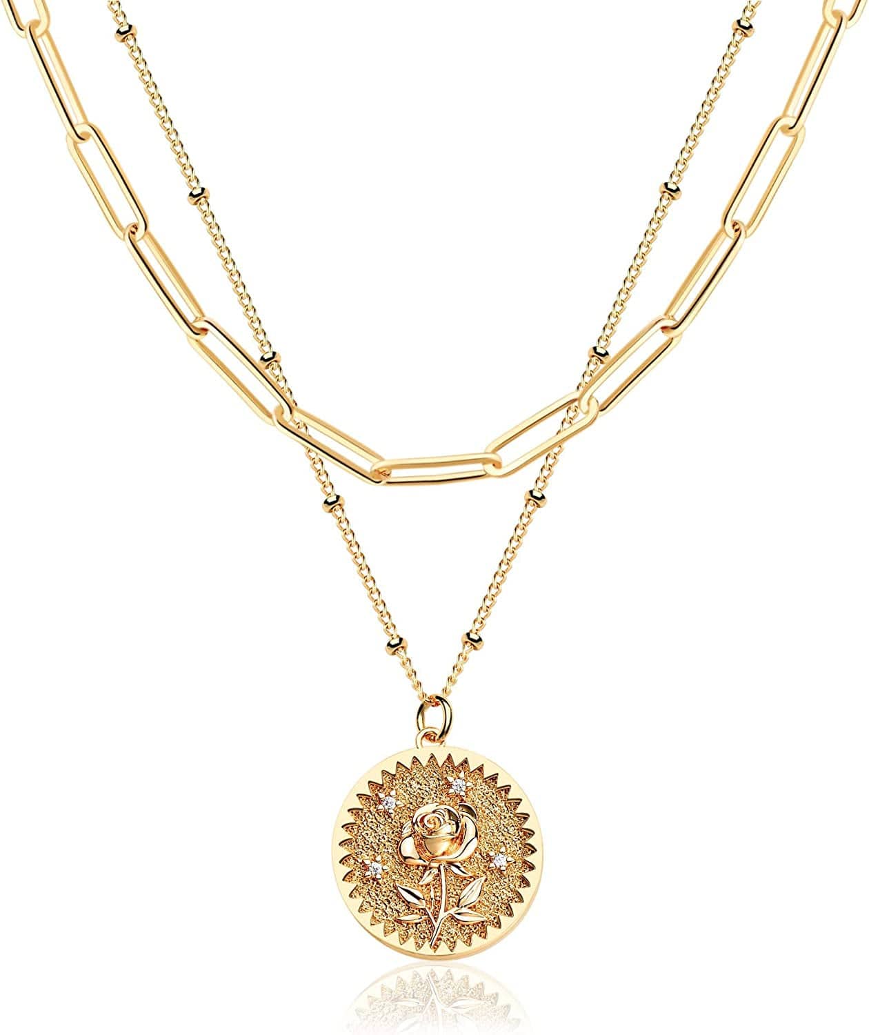 DREMMY STUDIOS Birth Month Flower Pendant Necklace 18K Gold Plated Dainty Simple Month Birth Floral Disc Pendant Engrave Coin Necklace Minimalist Delicate Custom for Mom Daughter Gift for Her Relief / June