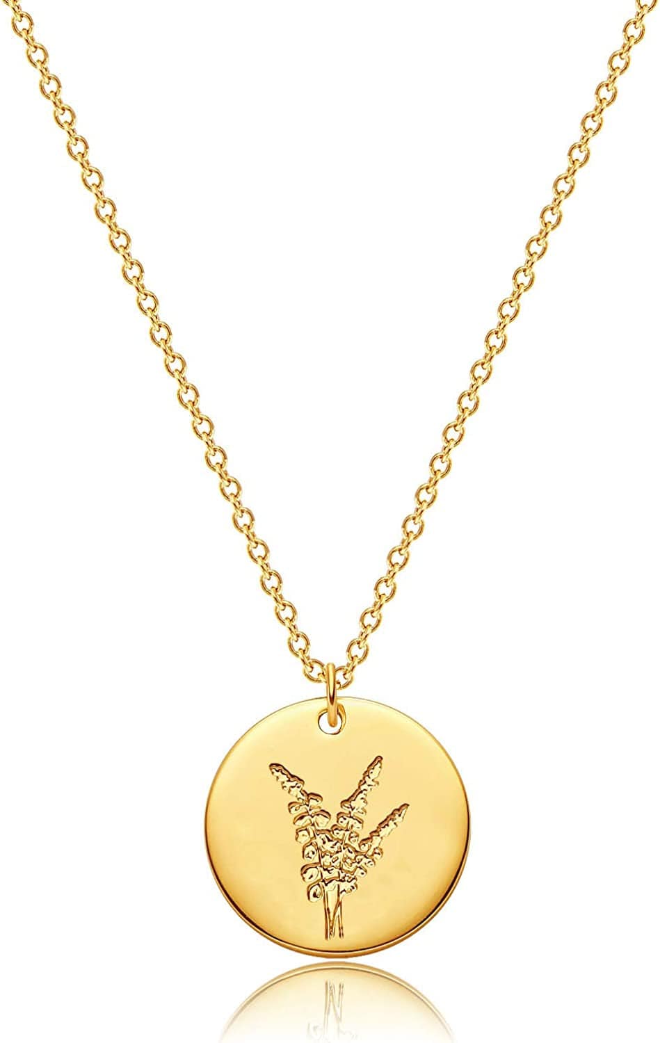 DREMMY STUDIOS Birth Month Flower Pendant Necklace 18K Gold Plated Dainty Simple Month Birth Floral Disc Pendant Engrave Coin Necklace Minimalist Delicate Custom for Mom Daughter Gift for Her Version B / December