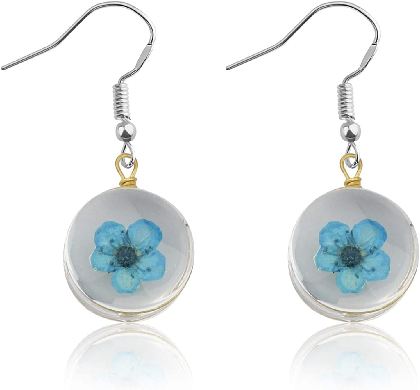 Dried Flower Earring Pressed Flower Jewelry Boho Sunflower Earring Set Pressed Wild Flower Pendant Gift for Her blue flower