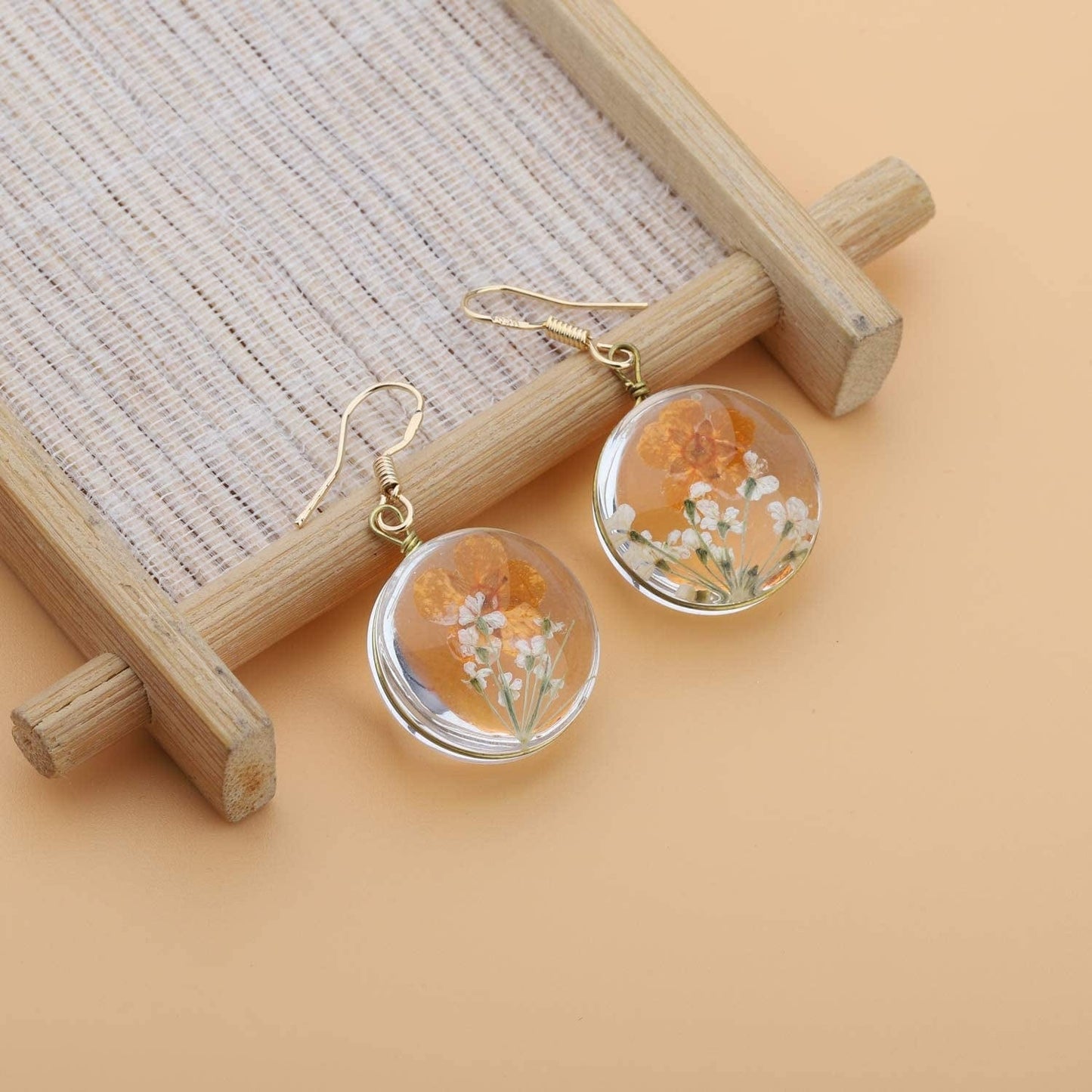 Dried Flower Earring Pressed Flower Jewelry Boho Sunflower Earring Set Pressed Wild Flower Pendant Gift for Her