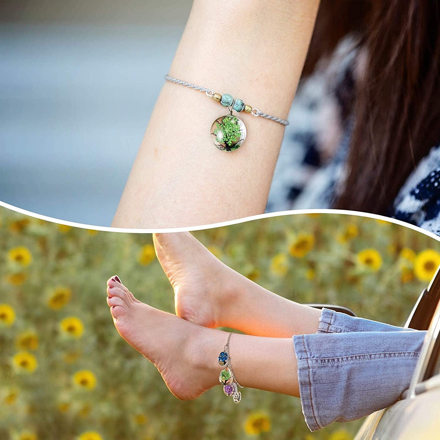 Dried Flower Pendant Dried Flower Tree Charms Resin Dried Pressed Flower Pendant Lacework Transparent Glass Ball Beads round Floating Pendant Mixed Colors for Making Jewelry DIY Craft (40)