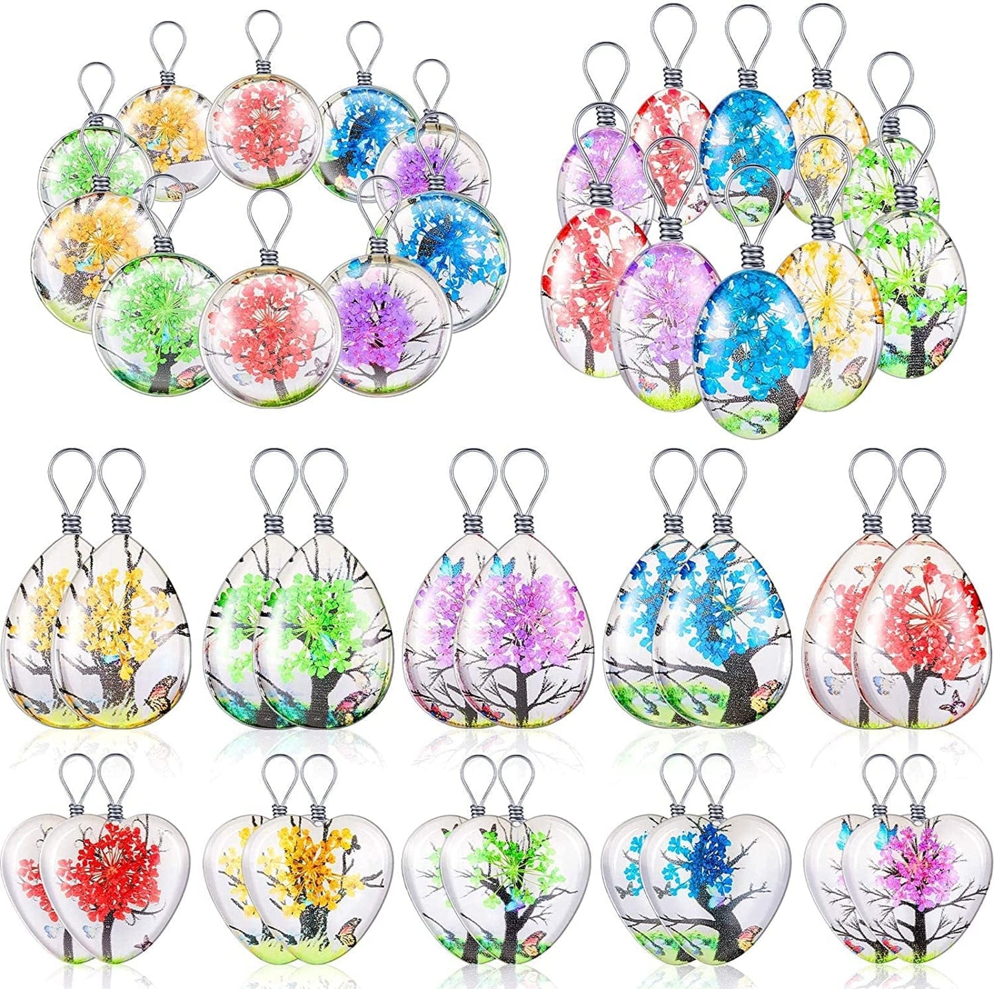 Dried Flower Pendant Dried Flower Tree Charms Resin Dried Pressed Flower Pendant Lacework Transparent Glass Ball Beads round Floating Pendant Mixed Colors for Making Jewelry DIY Craft (40) 20