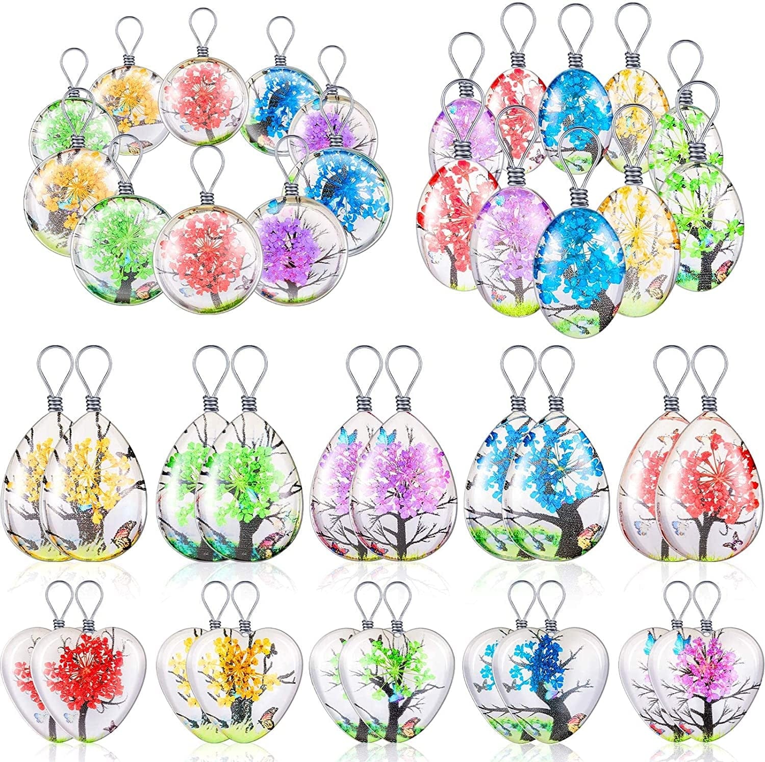 Dried Flower Pendant Dried Flower Tree Charms Resin Dried Pressed Flower Pendant Lacework Transparent Glass Ball Beads round Floating Pendant Mixed Colors for Making Jewelry DIY Craft (40) 20