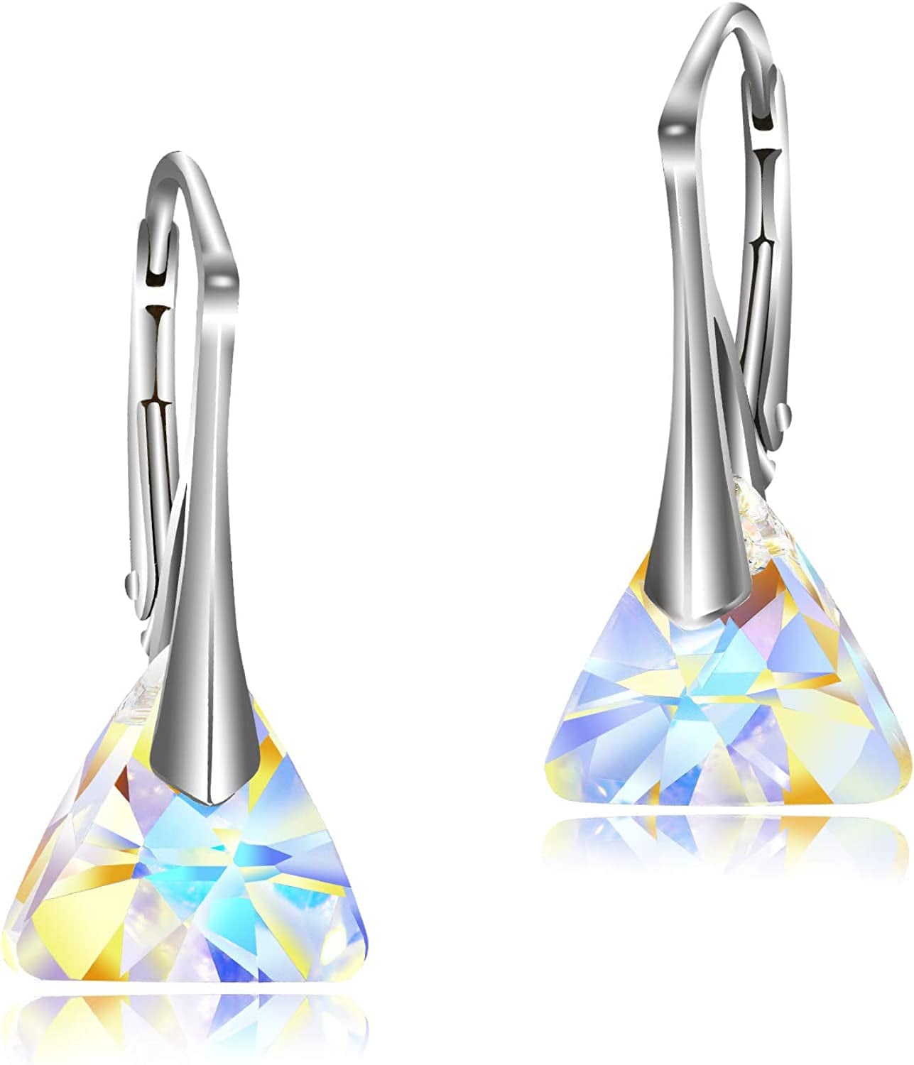 Drop and Dangle Earrings for Women - with 925 Sterling Silver and Authentic Crystals - Hypoallergenic, Gift for Mom, Purple/Black/Blue a. Aurore Boreale