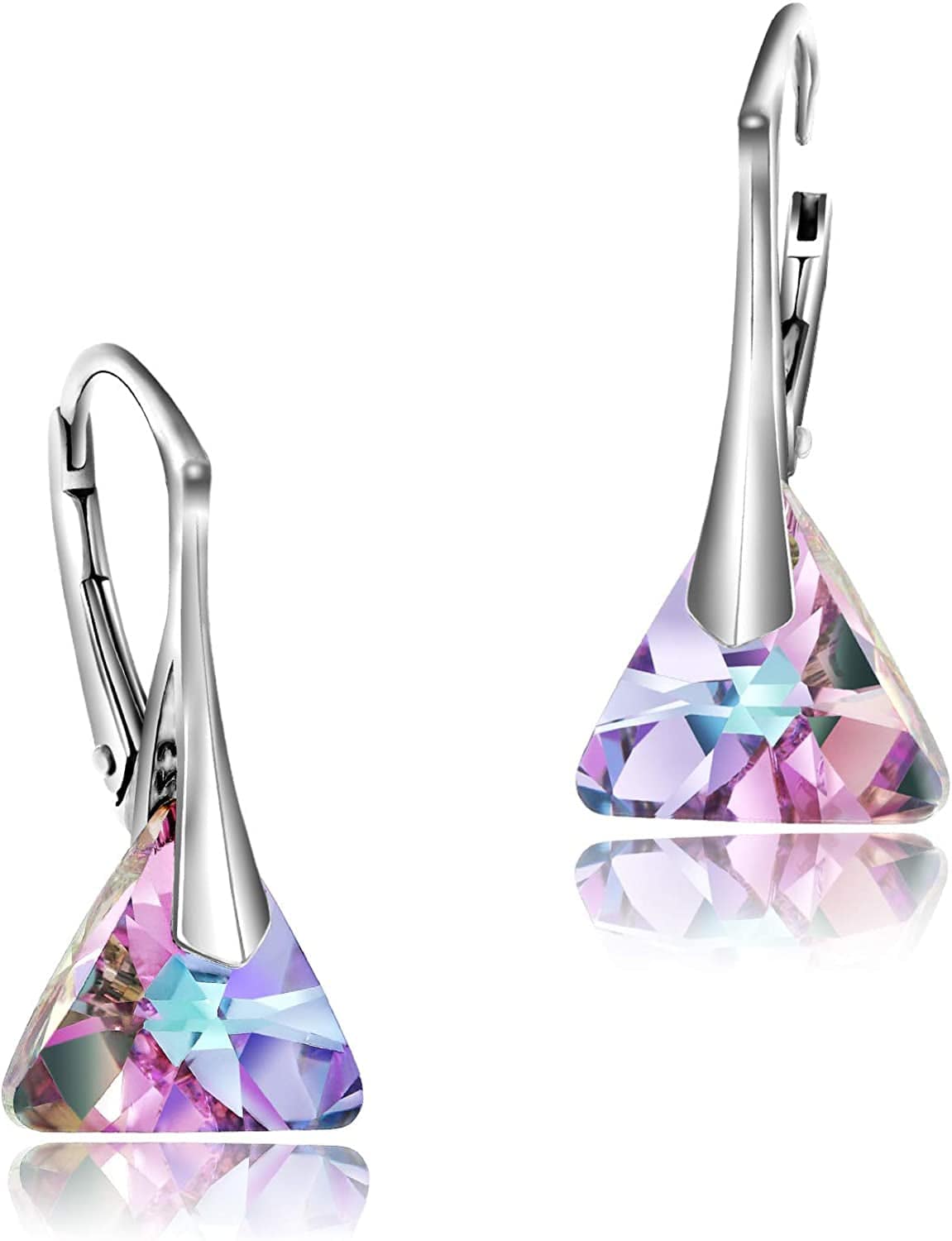 Drop and Dangle Earrings for Women - with 925 Sterling Silver and Authentic Crystals - Hypoallergenic, Gift for Mom, Purple/Black/Blue a. Vitrail Light