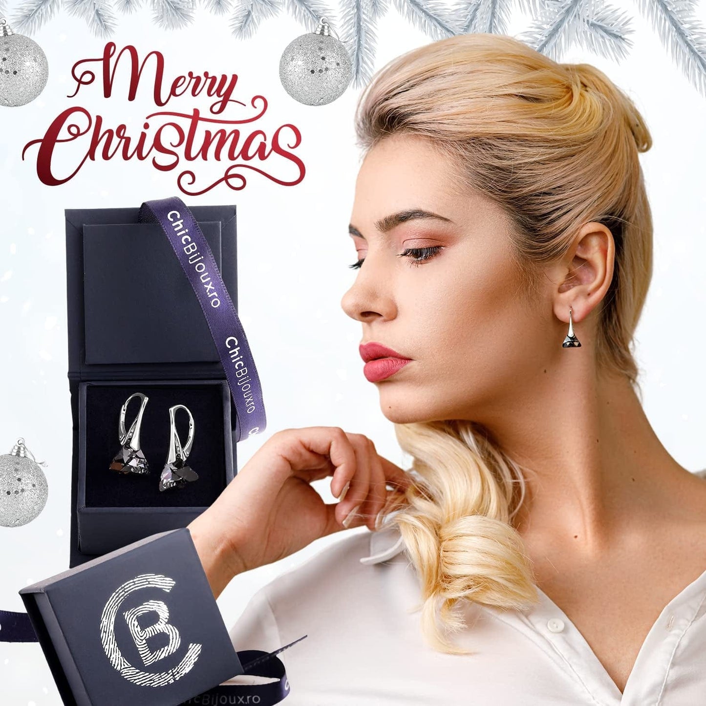 Drop and Dangle Earrings for Women - with 925 Sterling Silver and Authentic Crystals - Hypoallergenic, Gift for Mom, Purple/Black/Blue