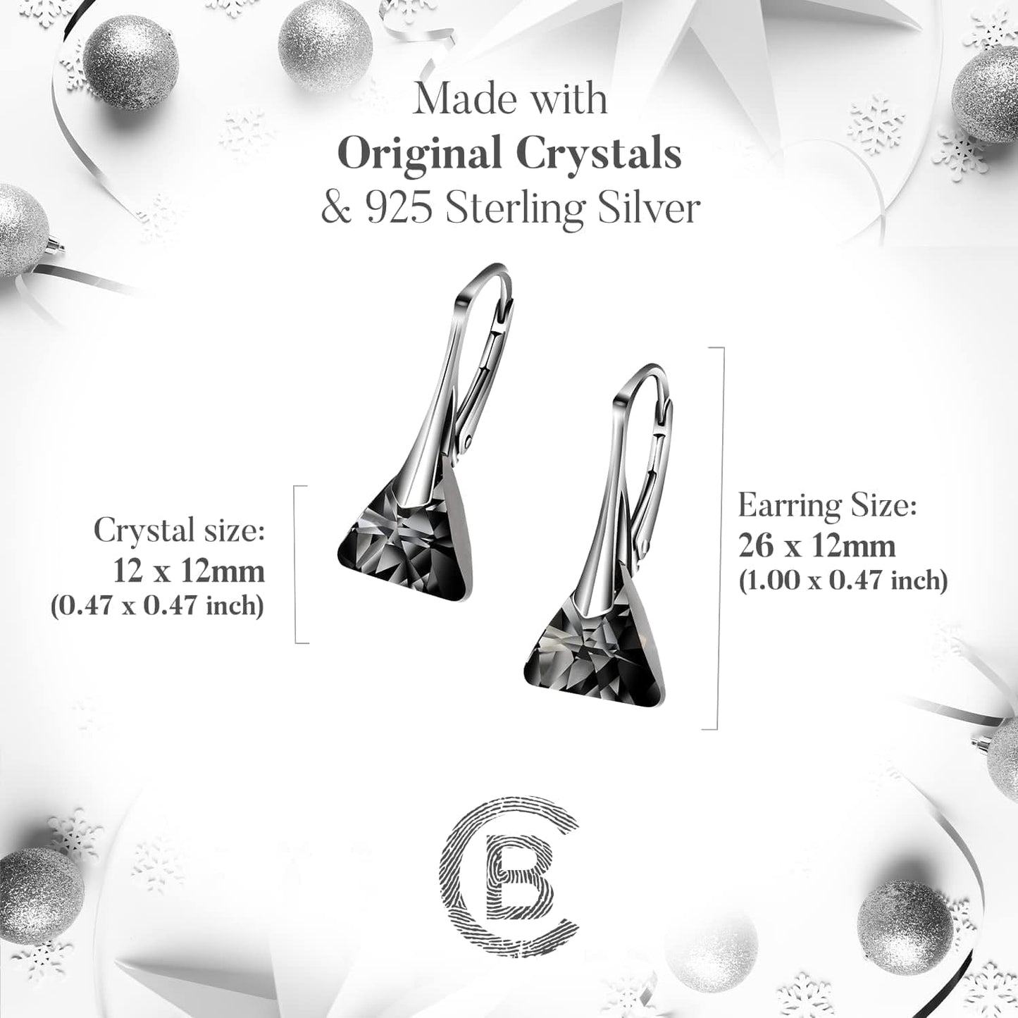 Drop and Dangle Earrings for Women - with 925 Sterling Silver and Authentic Crystals - Hypoallergenic, Gift for Mom, Purple/Black/Blue