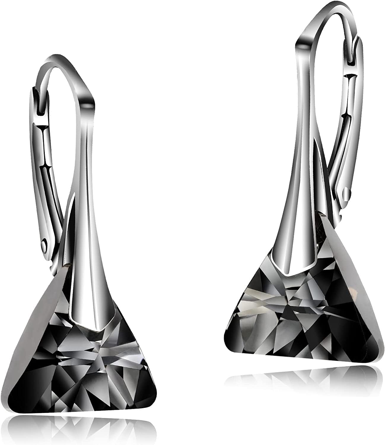 Drop and Dangle Earrings for Women - with 925 Sterling Silver and Authentic Crystals - Hypoallergenic, Gift for Mom, Purple/Black/Blue a. Silver Night