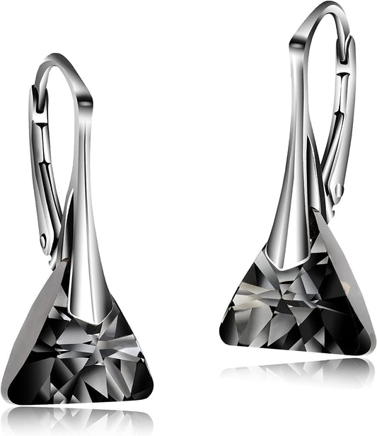 Drop and Dangle Earrings for Women - with 925 Sterling Silver and Authentic Crystals - Hypoallergenic, Gift for Mom, Purple/Black/Blue a. Silver Night