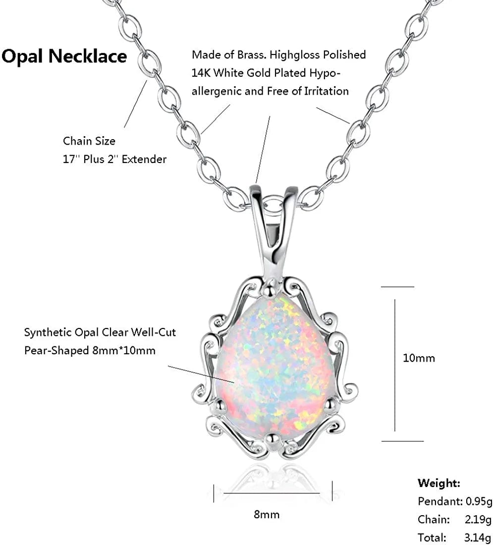 Dwearbeauty White Gold Plated Opal Halo Pendant Necklace and Stud Earrings Jewelry Set (Necklace and Earring Set)
