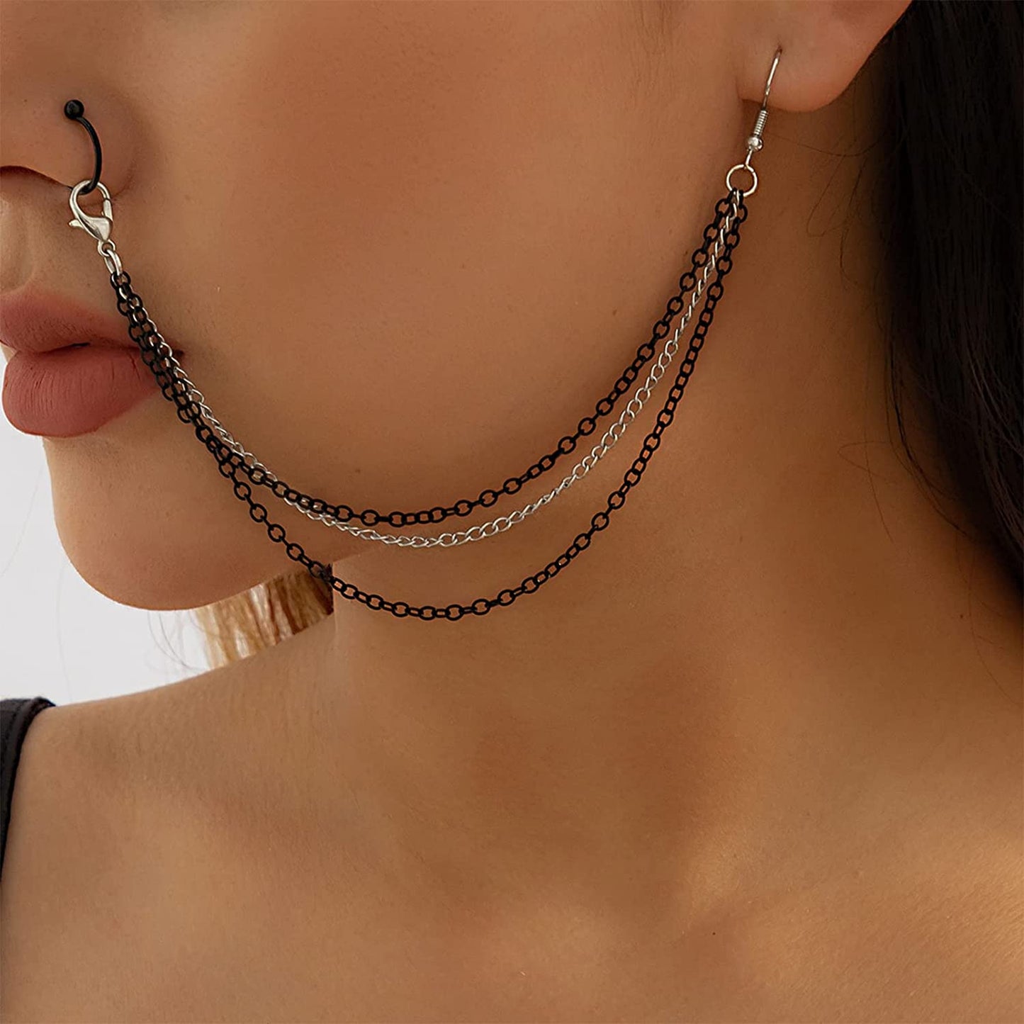 Sora Tuki Fake Septum Fake Nose Ring Non Piercing Body Jewelry Fake Nose Ring Piercing Nose Rings with Chain Nose to Ear Chain Tassel Apparel & Accessories > Jewelry > Body Jewelry Sora Tuki