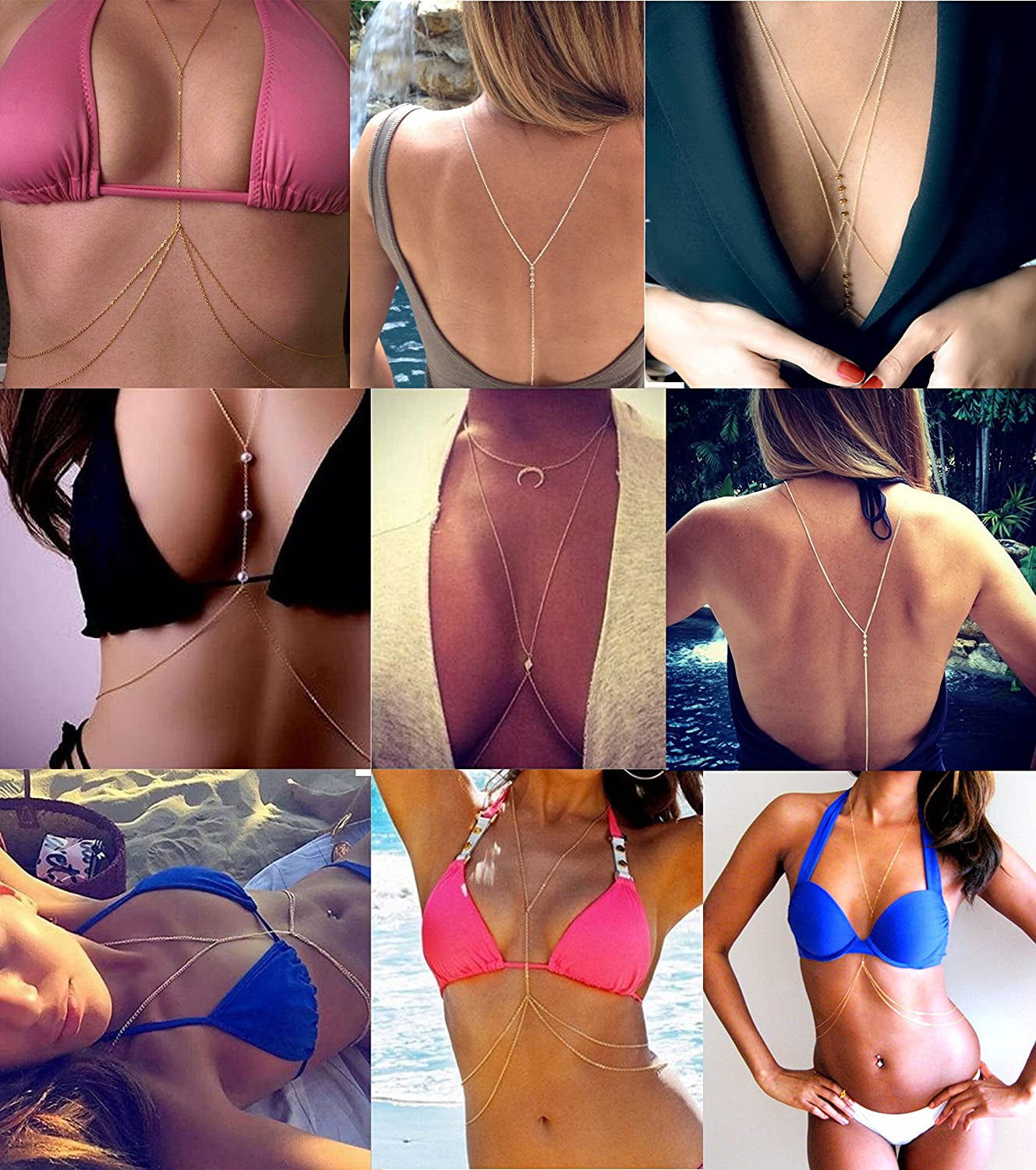 Tornito 4-8Pcs Sexy Body Chain Belly Waist Chain Necklace Summer Beach Crossover Bikini Bra Body Jewelry for Women Gold Tone Apparel & Accessories > Jewelry > Body Jewelry Tornito