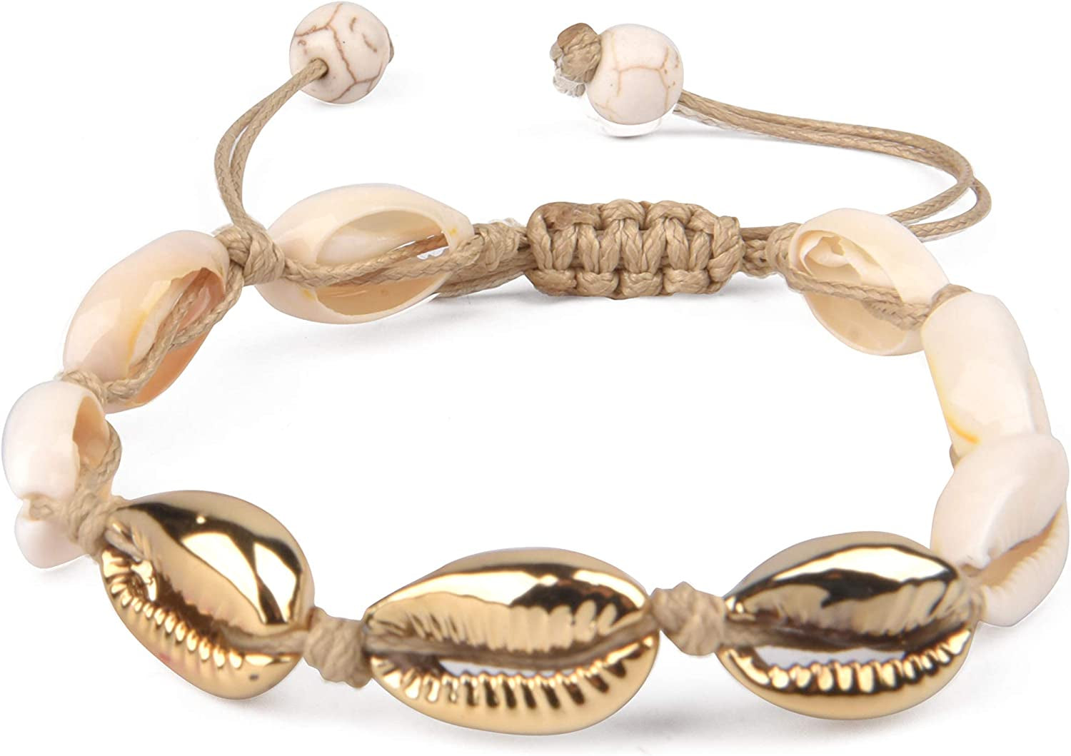 Believe London Natural Shell Necklace Bracelet Anklet Choker Seashell Women Men Statement Adjustable Beads Wakiki Beach Sea Shell Pendant Turtle Girls Cord Collar Set Hawaiian Jewelry Apparel & Accessories > Jewelry > Anklets Believe London Brown & Gold Bracelet
