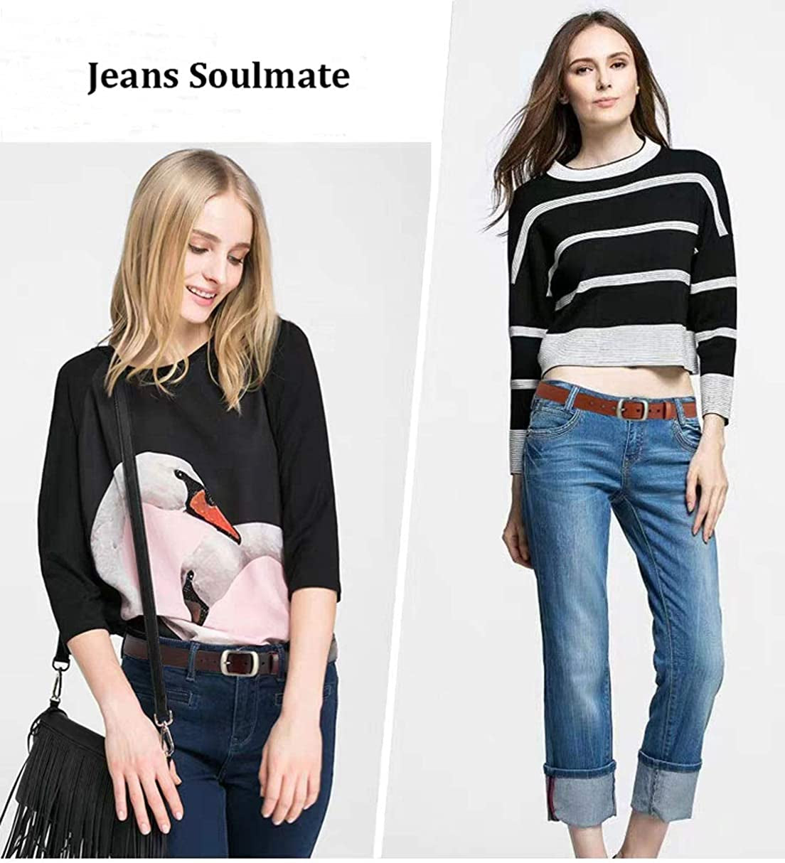 Vonsely Womens Leather Belt for Jeans, Black Leather Waist Belts with Pin Buckles Apparel & Accessories > Clothing Accessories > Belt Buckles VONSELY