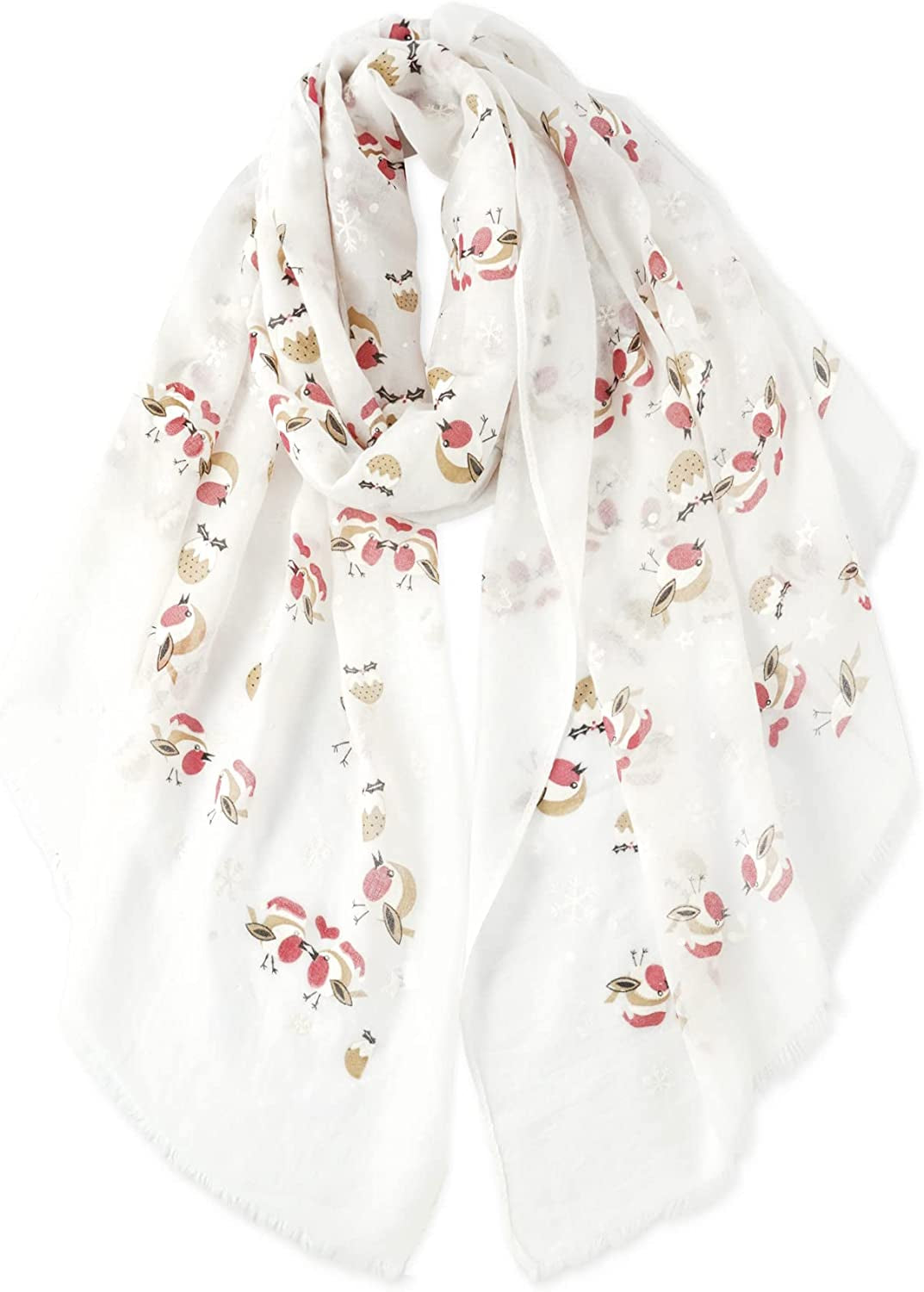 GERINLY Scarfs for Women Lightweight Floral Birds Print Cotton Scarves and Wraps for Holiday Shawl Apparel & Accessories > Clothing Accessories > Scarves & Shawls GERINLY Z-white