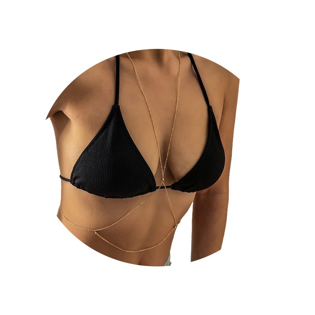 Bounzhi Gold Sexy Body Chain Crossover Thin Bra Bikini Rhinestone Crystal Waist Belly Body Chains Beach Body Necklace Jewelry for Women, Free Size (B-100) Apparel & Accessories > Jewelry > Body Jewelry Bounzhi Gold-1140