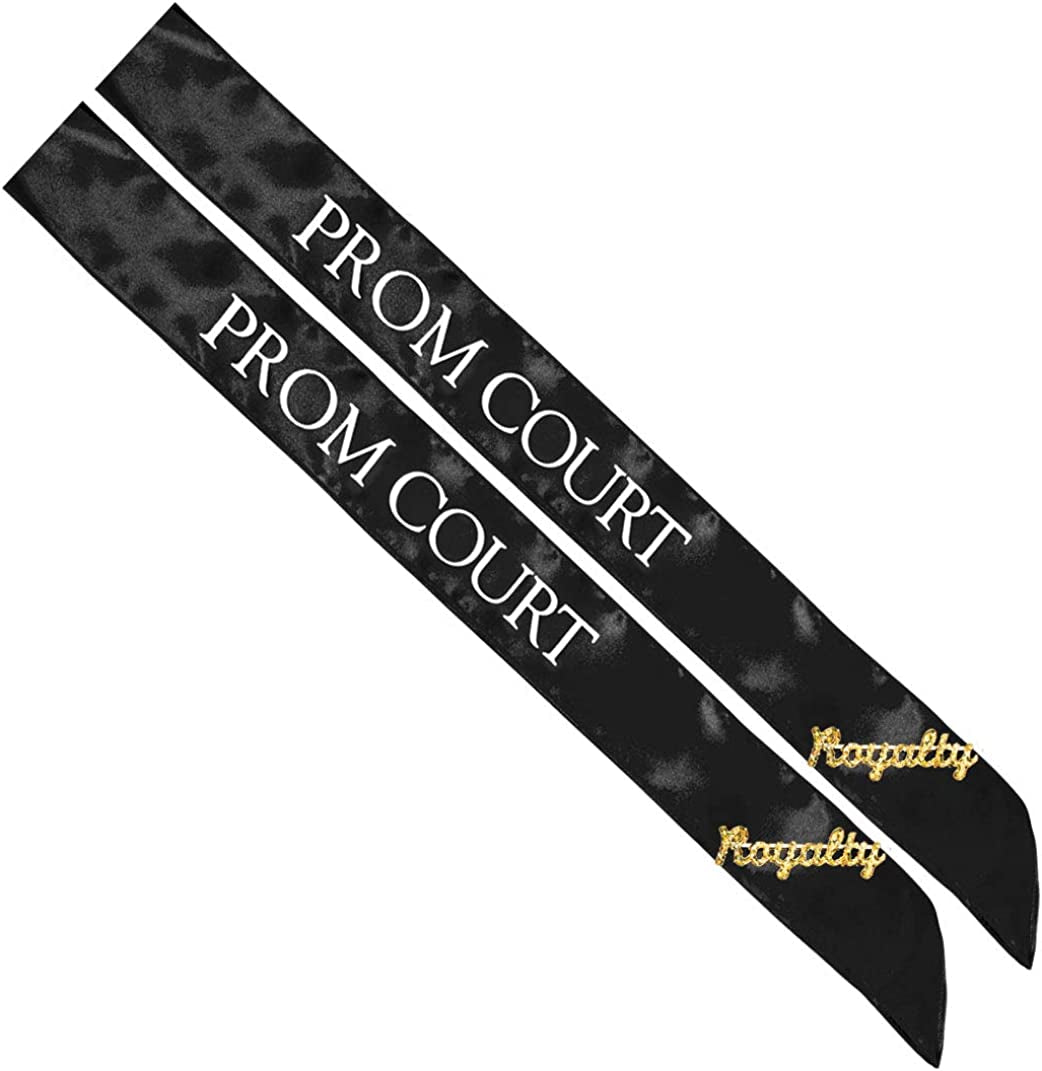 Prom Sash Set, 2 Sashes and 2 Glitter Royalty Pins Apparel & Accessories > Clothing Accessories > Sashes Anderson's Black/White Court Sashes/Gold Royalty Pins
